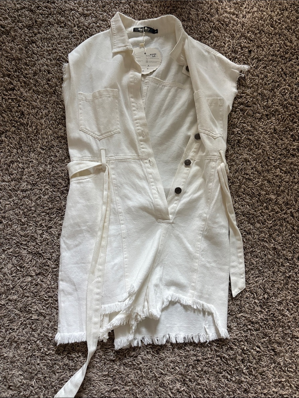 White Sleeveless Frayed Romper